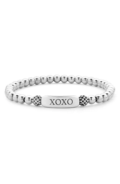 Shop Lagos Signature Caviar Stretch Bracelet In Silver