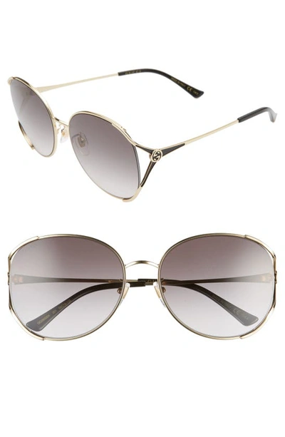 Shop Gucci 59mm Round Sunglasses In Gold/ Grey