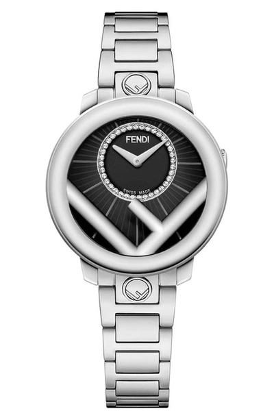 Shop Fendi Run Away Diamond Bracelet Watch, 28mm In Silver/ Black/ Silver
