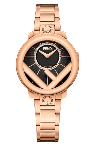 Shop Fendi Run Away Diamond Bracelet Watch, 28mm In Rose Gold/ Black/ Rose Gold