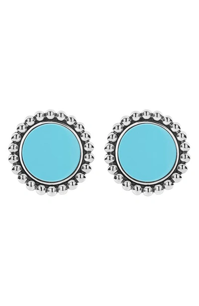 Shop Lagos Maya Ceramic Button Earrings In Silver/ Blue