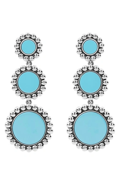 Shop Lagos Maya Ceramic Triple Circle Drop Earrings In Silver/ Blue