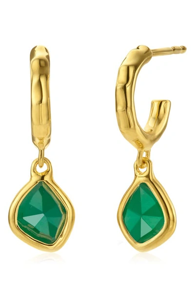 Shop Monica Vinader Siren Mini Nugget Drop Earrings In Yellow Gold/ Green Onyx