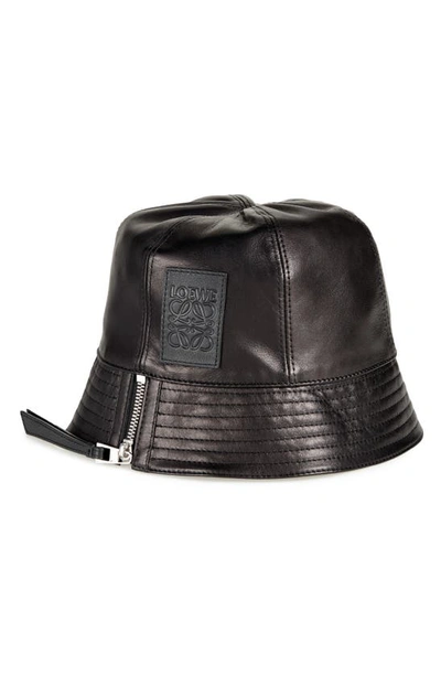 Shop Loewe Logo Patch Leather Bucket Hat In Black