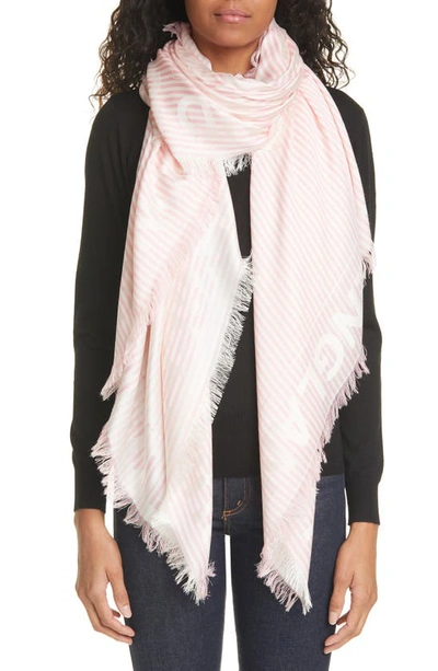 Shop Burberry Logo Stripe Jacquard Silk & Wool Scarf In Peony Pink