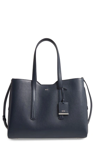 Shop Hugo Boss Taylor Leather Tote In Dark Blue