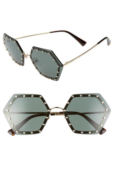Shop Valentino 62mm Oversize Studded Sunglasses In Gold/ Green Solid