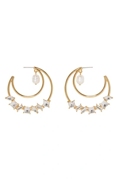 Shop Vince Camuto Hoop Earrings In Gold/crystal/ivory Pearl