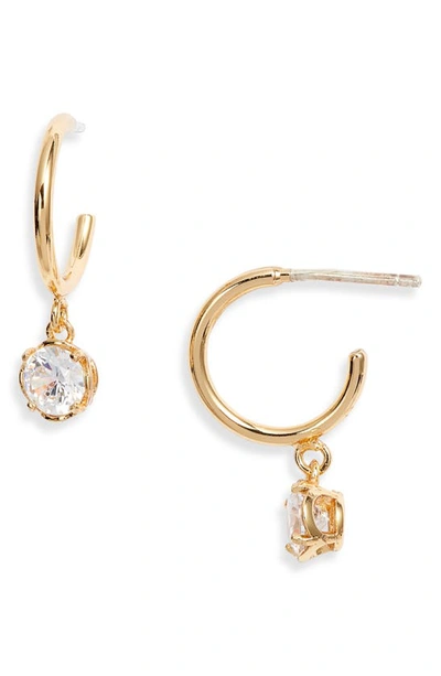 Shop Kate Spade Mini Stone Huggie Hoop Earrings In Clear/ Gold