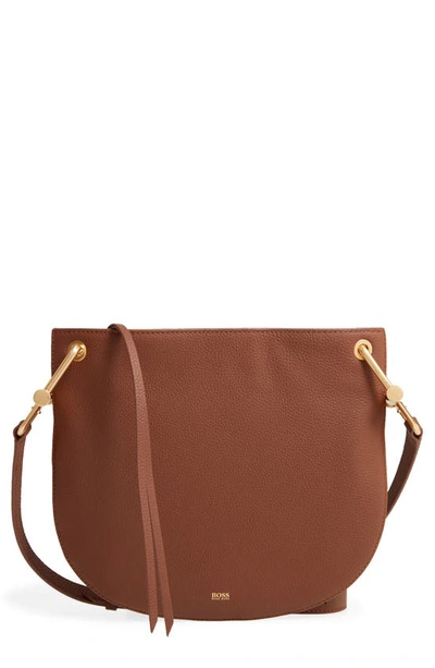 Shop Hugo Boss Kristin Leather Crossbody Bag In Medium Brown