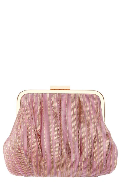 Shop Nina Metallic Stripe Frame Clutch In Pink/ Gold