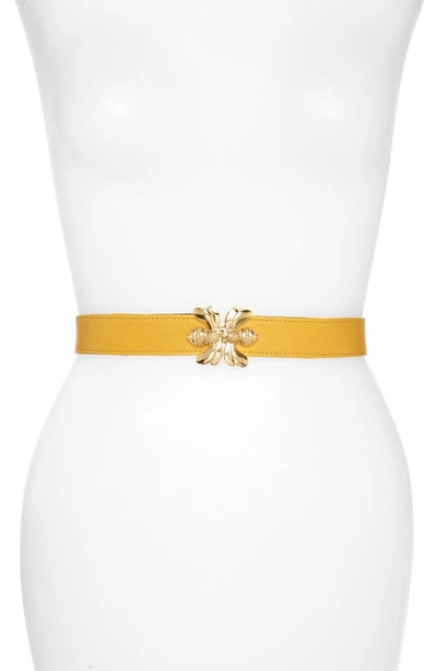 Shop Raina Double Bee Clasp Leather Belt In Yellow