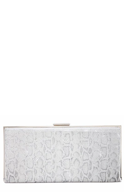 Shop Nina Snake Embossed Metallic Minaudiere In White/ Silver