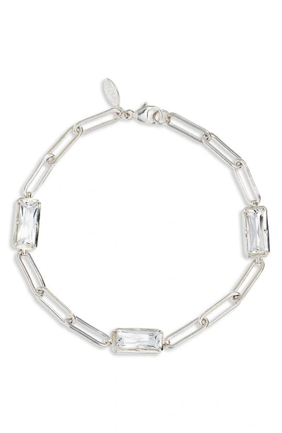 Shop Anzie Dew Drop Baguette Link Bracelet In Silver/ White