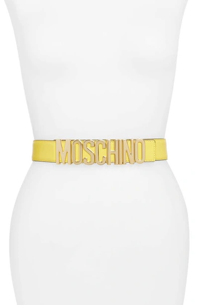 Shop Moschino Logo Leather Belt In Yellow