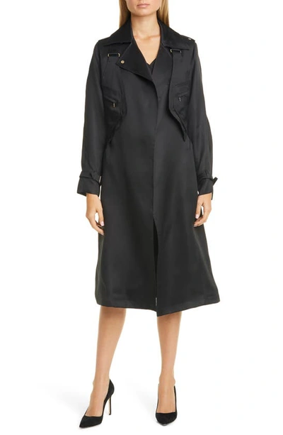 Shop Max Mara Maesa Silk Trench Coat With Removable Vest In Black