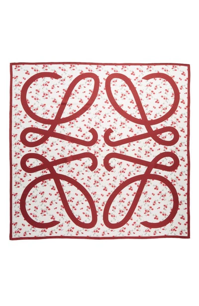 Shop Loewe Anagram Floral Silk Scarf In Red