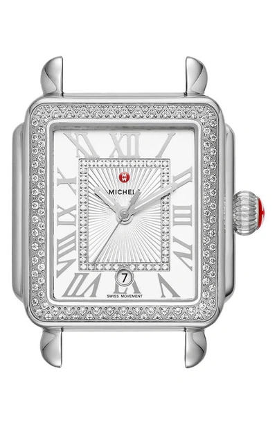 Shop Michele Deco Madison Diamond Dial Watch Case, 33mm X 35mm In Silver/ White/ Silver
