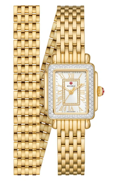 Shop Michele Deco Madison Mini Diamond Head & Bracelet, 22mm In Gold/ Silver White Sunray