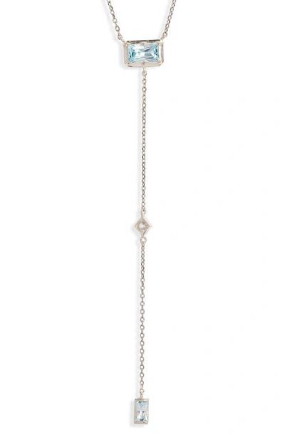 Shop Anzie Dew Drop Topaz Y-necklace In Silver / Blue