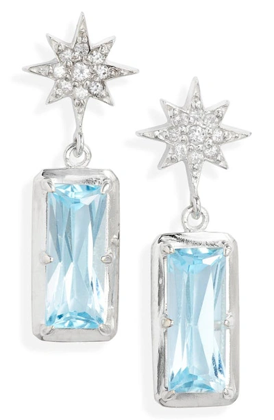 Shop Anzie Blue Topaz Drop Earrings In Silver / Blue
