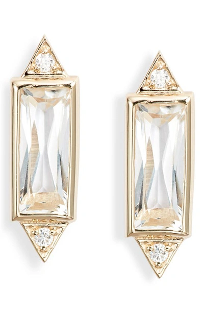 Shop Anzie Cleo Baguette Topaz Stud Earrings In Yellow Gold/ White