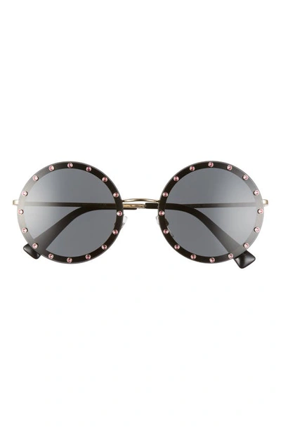 Shop Valentino 58mm Crystal Studded Round Sunglasses In Light Gold/ Grey Solid