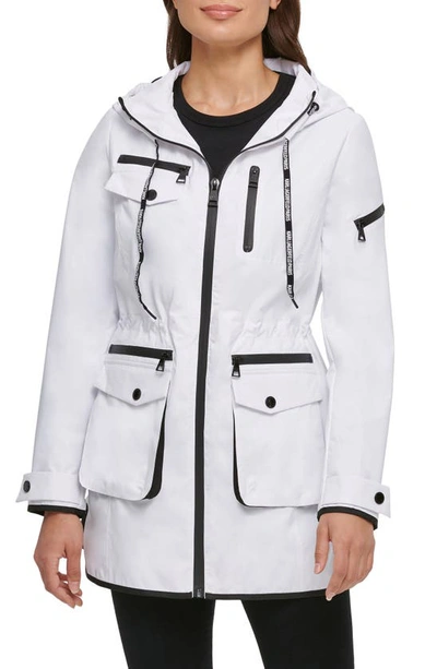 Shop Karl Lagerfeld Hooded Tech Parka In White/ Black
