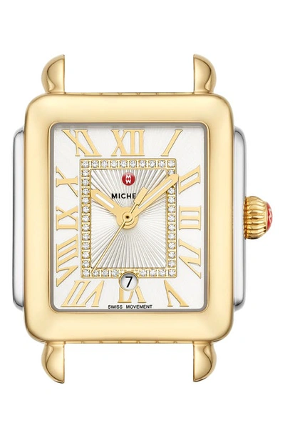 Shop Michele Deco Madison Mid Diamond Dial Watch Head, 29mm X 31mm In Gold/ Silver/ White Sunray