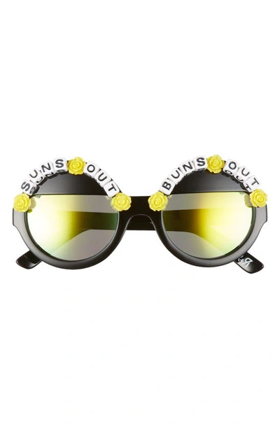Shop Rad + Refined Suns Out Buns Out Round Sunglasses In Yellow/ Green Mirrored