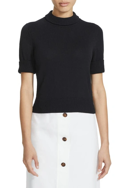 Shop Lafayette 148 Crop Short Sleeve Cotton & Silk Sweater In Black