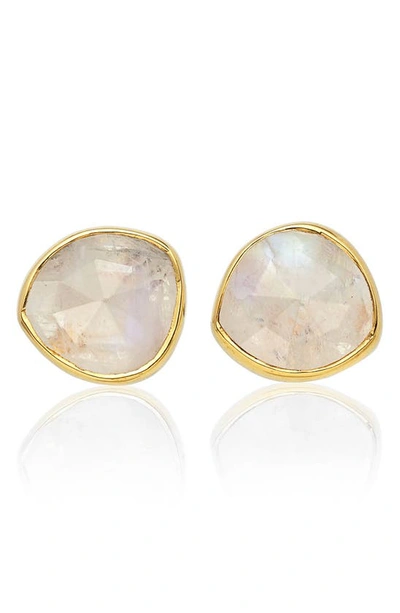 Shop Monica Vinader Siren Stud Earrings In Gold/ Moonstone