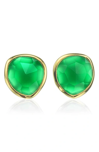 Shop Monica Vinader Siren Stud Earrings In Gold/ Green Onyx