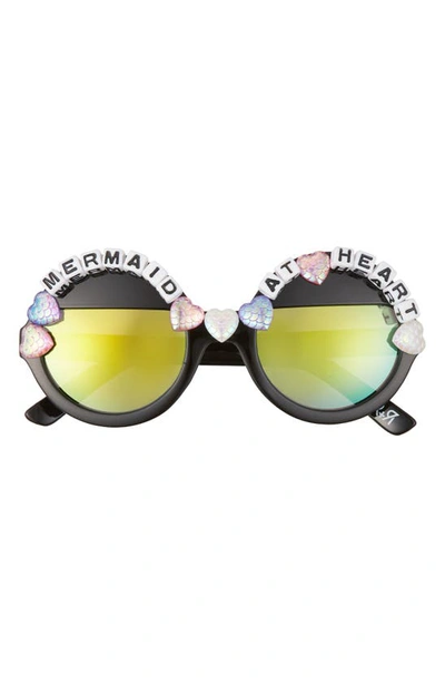 Shop Rad + Refined Mermaid At Heart Round Sunglasses In Black/ Green Mirrored