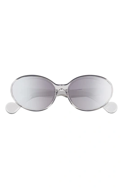 Shop Moncler 60mm Oval Sunglasses In Grey/ Smoke W Silver