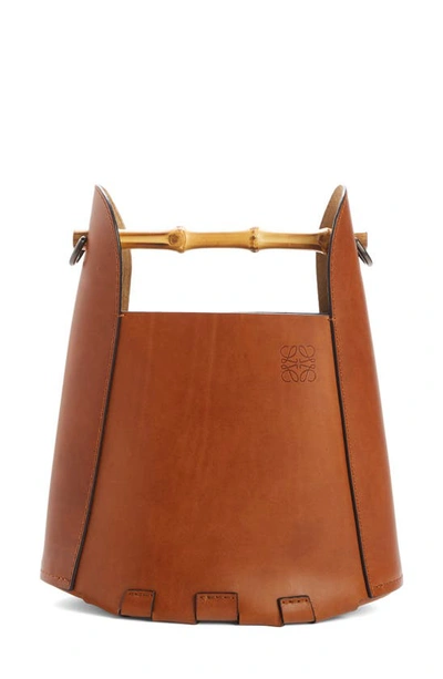 Shop Loewe Bamboo Handle Leather Bucket Bag In Tan