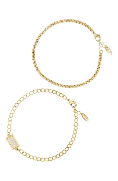 Shop Ettika Set Of 2 Mother-of-pearl And Chain Anklets In Gold