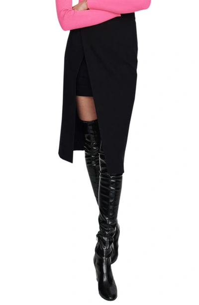Shop Maje Jeanne Calf-length Split Pencil Skirt In Black