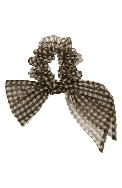 Shop Fendi Silk Organza Bow Scrunchie In White/ Black