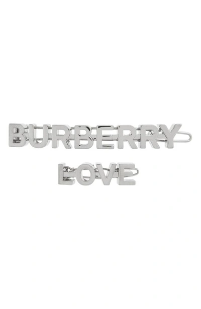 Shop Burberry Love Set Of 2 Hair Clips In Silver