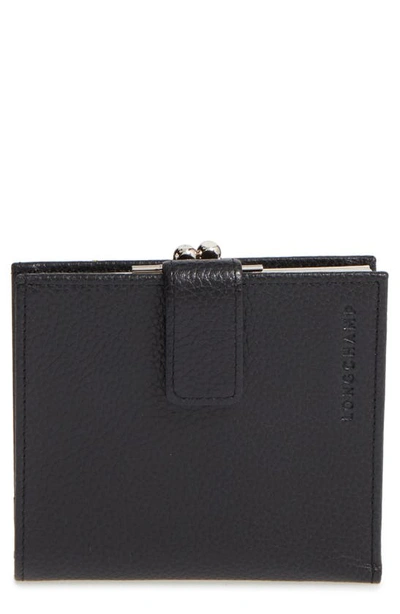 Shop Longchamp 'le Foulonne' Pebbled Leather Wallet In Black