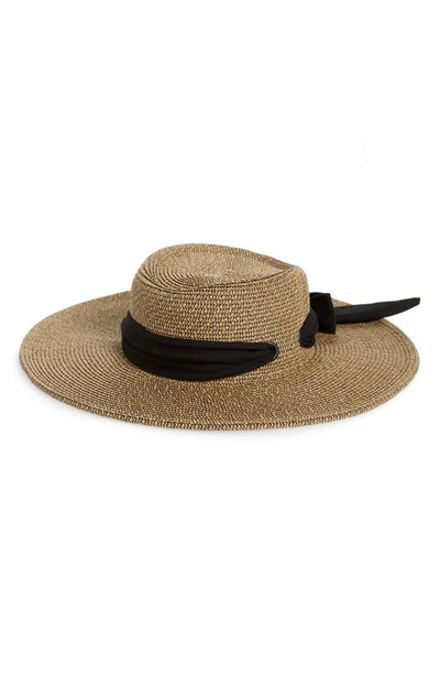 Shop San Diego Hat Straw Gondolier Hat With Scarf Bow In Natural/ Black