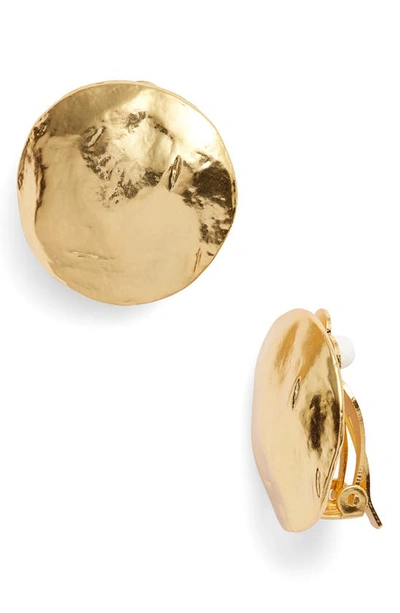 Shop Karine Sultan Eva Shell Disc Clip-on Earrings In Gold