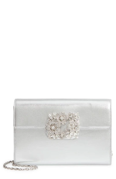 Shop Roger Vivier Bouquet Strass Envelope Clutch In Argento