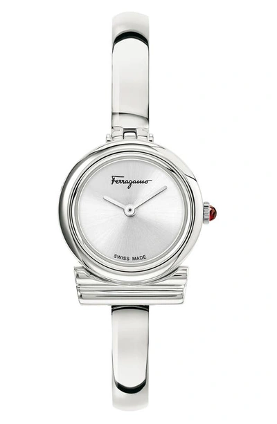 Shop Ferragamo Gancini Bangle Watch, 22mm In Silver/ White/ Silver