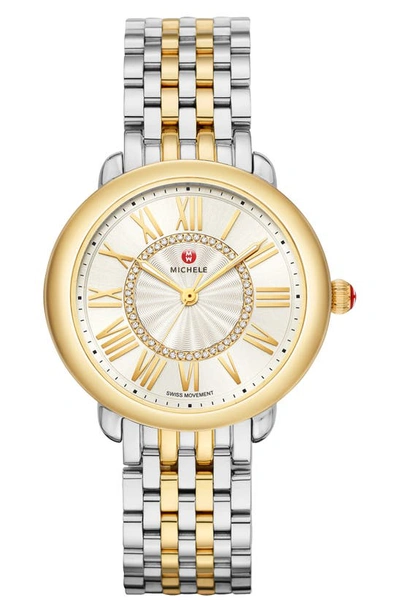 Shop Michele Serein Diamond Bracelet Watch, 36mm In Silver/white Sunray/gold