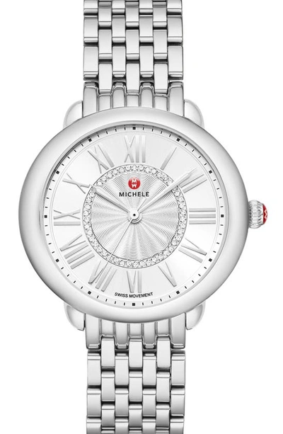 Shop Michele Serein Diamond Bracelet Watch, 36mm In Silver/ Silver White Sunray