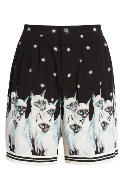Shop Undercover Pleated Cat Print Shorts In Black Base