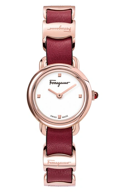 Shop Ferragamo Varina Leather Strap Watch, 22mm In Red/ White/ Rose Gold