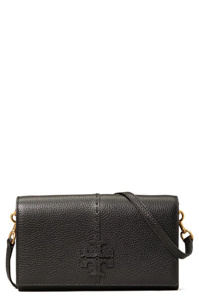 Shop Tory Burch Mcgraw Leather Crossbody Wallet In Black